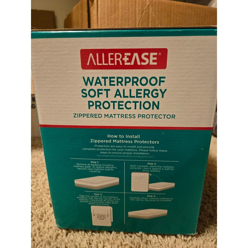 Allerease Queen Waterproof Zippered Mattress Protector Allergy Protection White - Picture 2 of 4